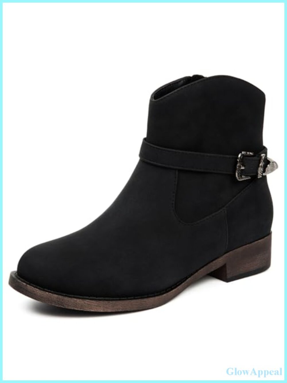 Women's Faux Leather Ankle Boots Low Chunky Heel Side Zip Booties